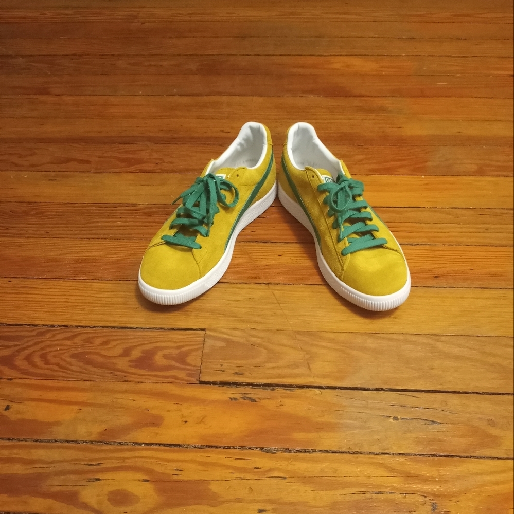 Yellow and Teal Puma Sneakers